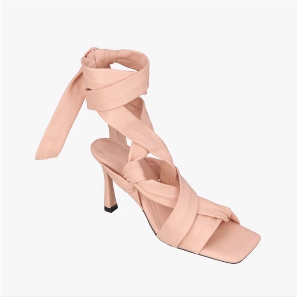 Zara NWT Studio Genuine Leather Square Toe Sandals Dust Pink Size US 9 EU 40 New